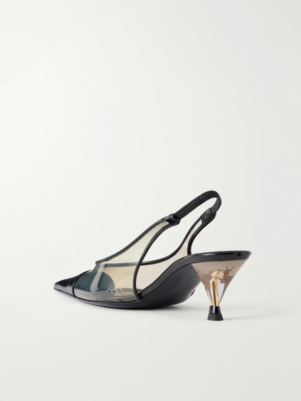 Back view of the Saint Laurent Fanny 55 Patent Leather-trimmed Tpu Slingback Pumps