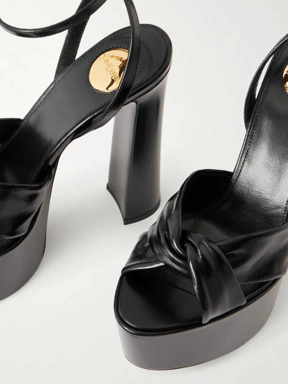 Close-up detail of the Saint Laurent Franciane Leather Sandals