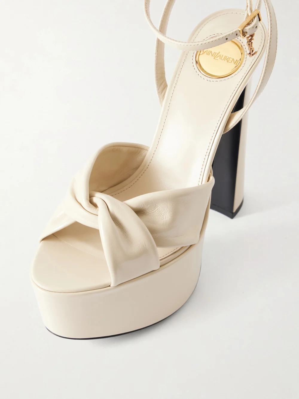 Close-up detail of the Saint Laurent Franciane Leather Sandals