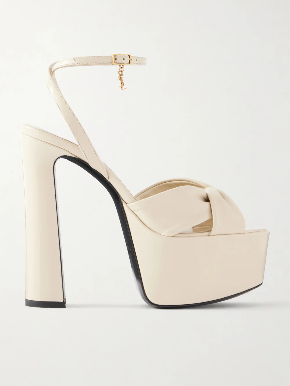 Saint Laurent Franciane Leather Sandals in ecru