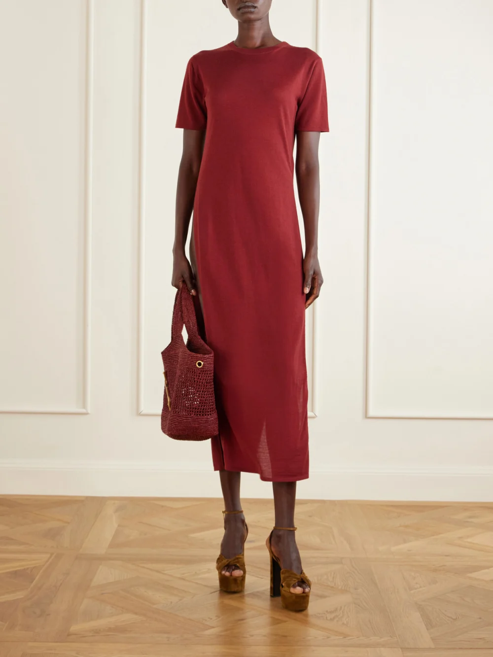 Saint Laurent Franciane Suede Platform Sandals, styled view