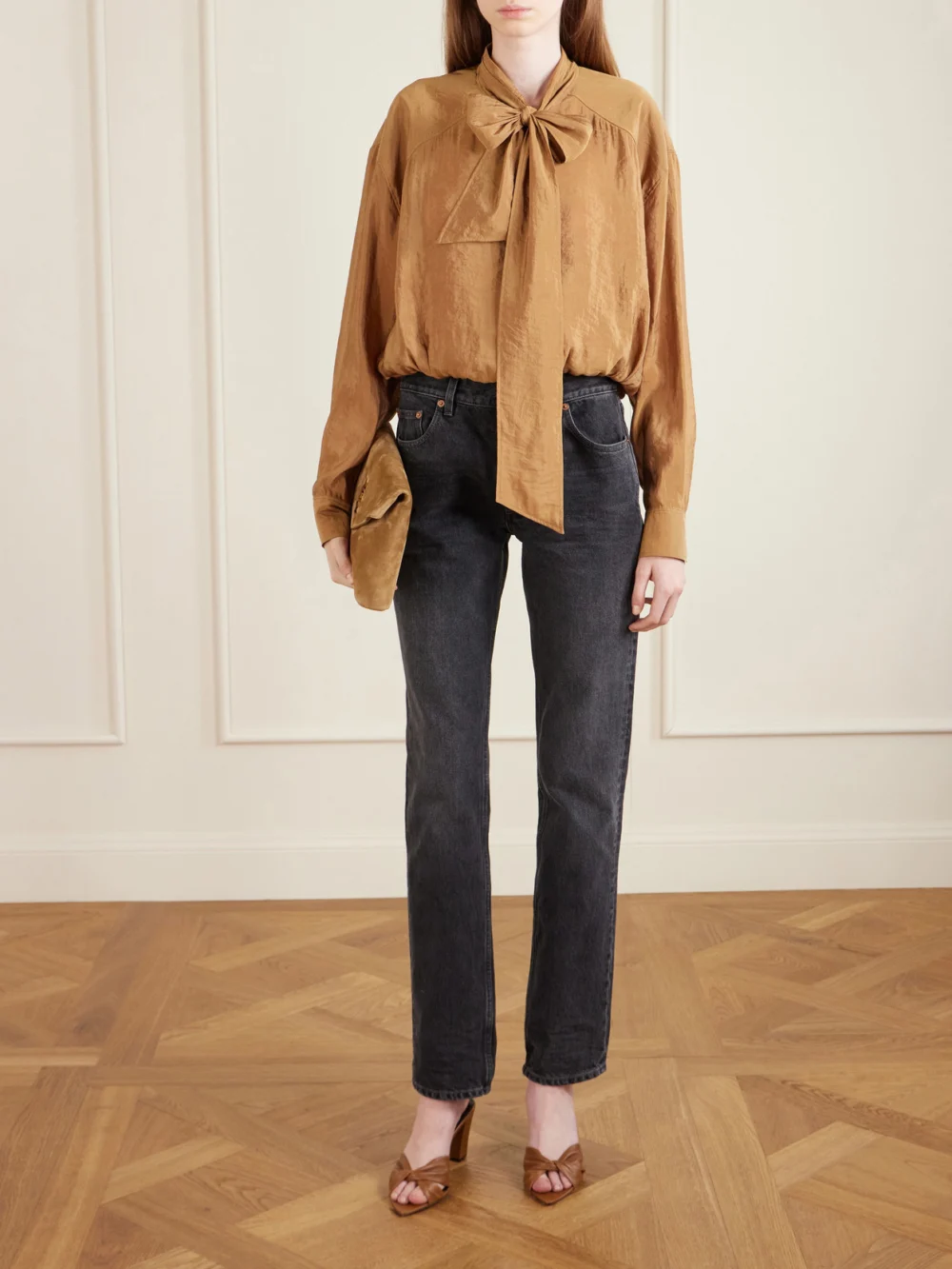 Saint Laurent Franciane Twisted Leather Mules, styled view