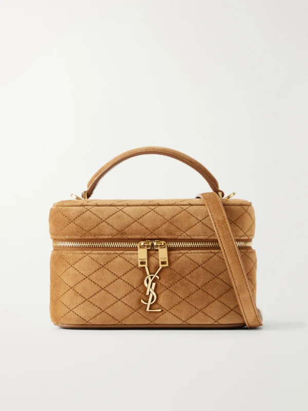 Saint Laurent Gaby Cassandre-embellished Matelassé Suede Shoulder Bag