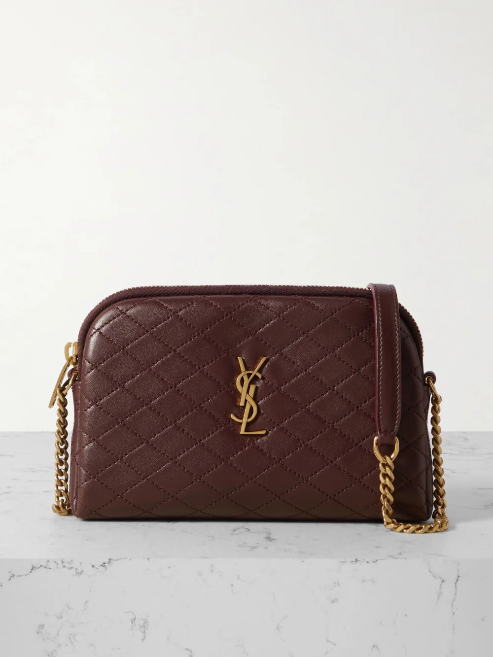 Saint Laurent Gaby Medium Quilted Leather Shoulder Bag in burgundy