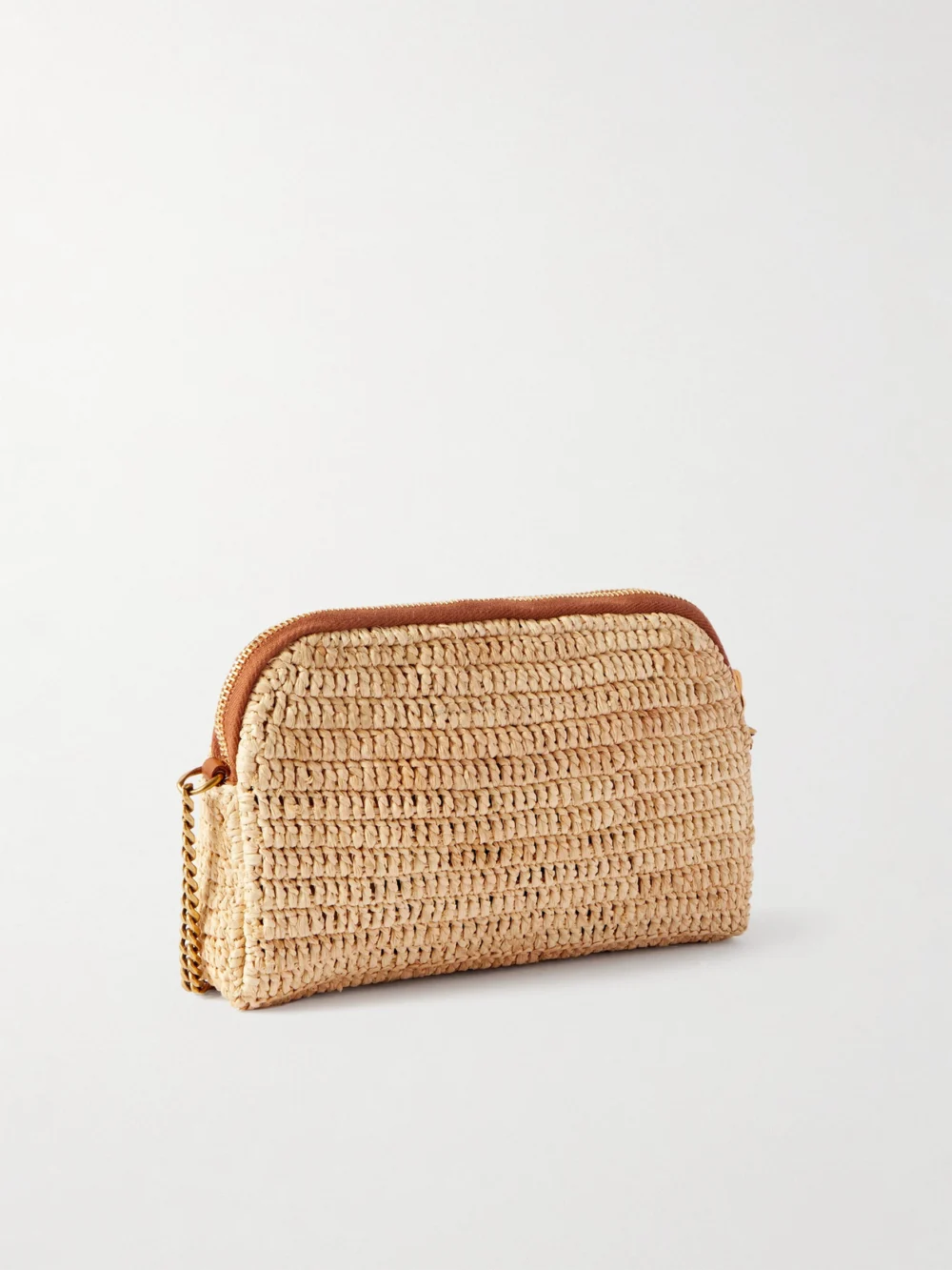 Back view of the Saint Laurent Gaby Mini Leather-trimmed Raffia Shoulder Bag