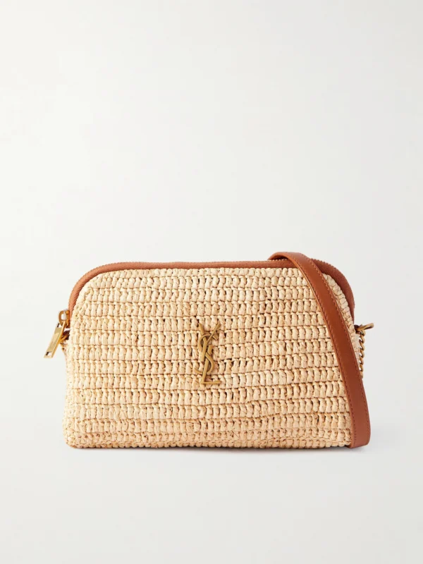 Saint Laurent Gaby Mini Leather-trimmed Raffia Shoulder Bag