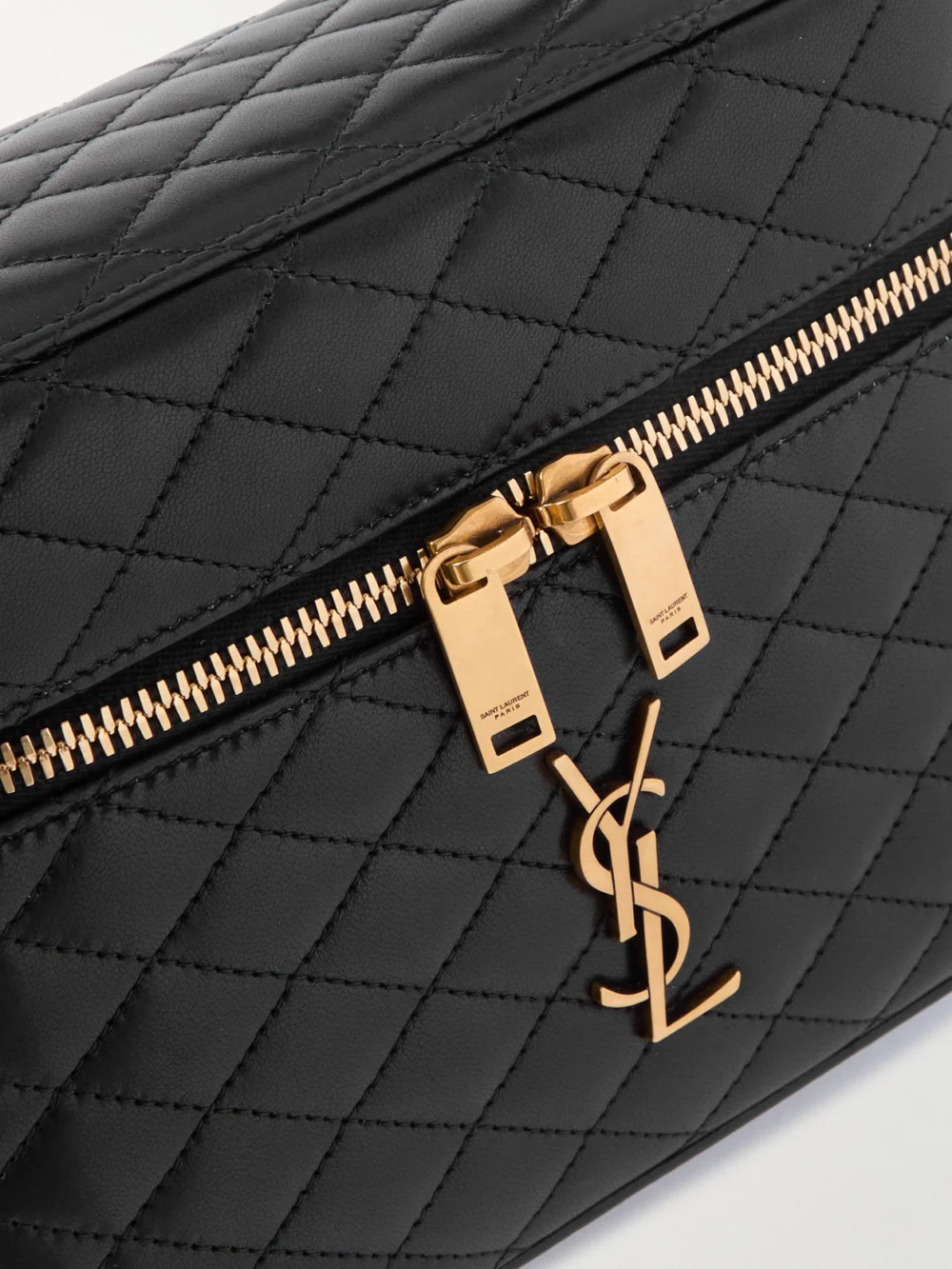 Close-up detail of the Saint Laurent Gaby Vanity Large Quilted Leather Shoulder Bag