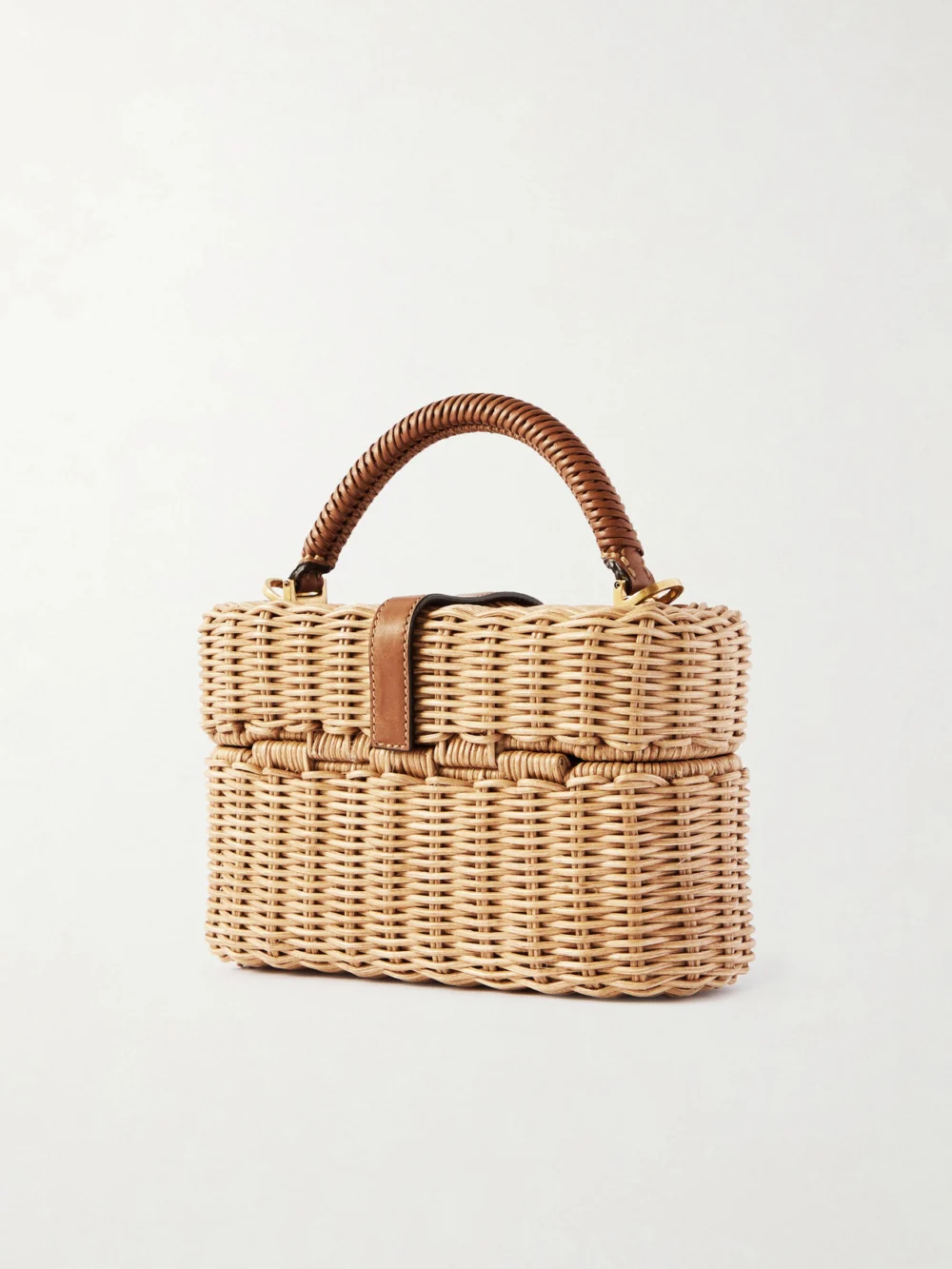 Back view of the Saint Laurent Gaby Vanity Leather-trimmed Woven Wicker Top-handle Bag