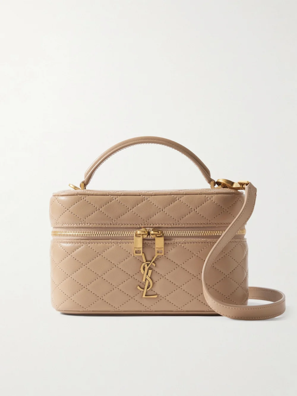 Saint Laurent Gaby Vanity Mini Quilted Leather Top-handle Bag in beige