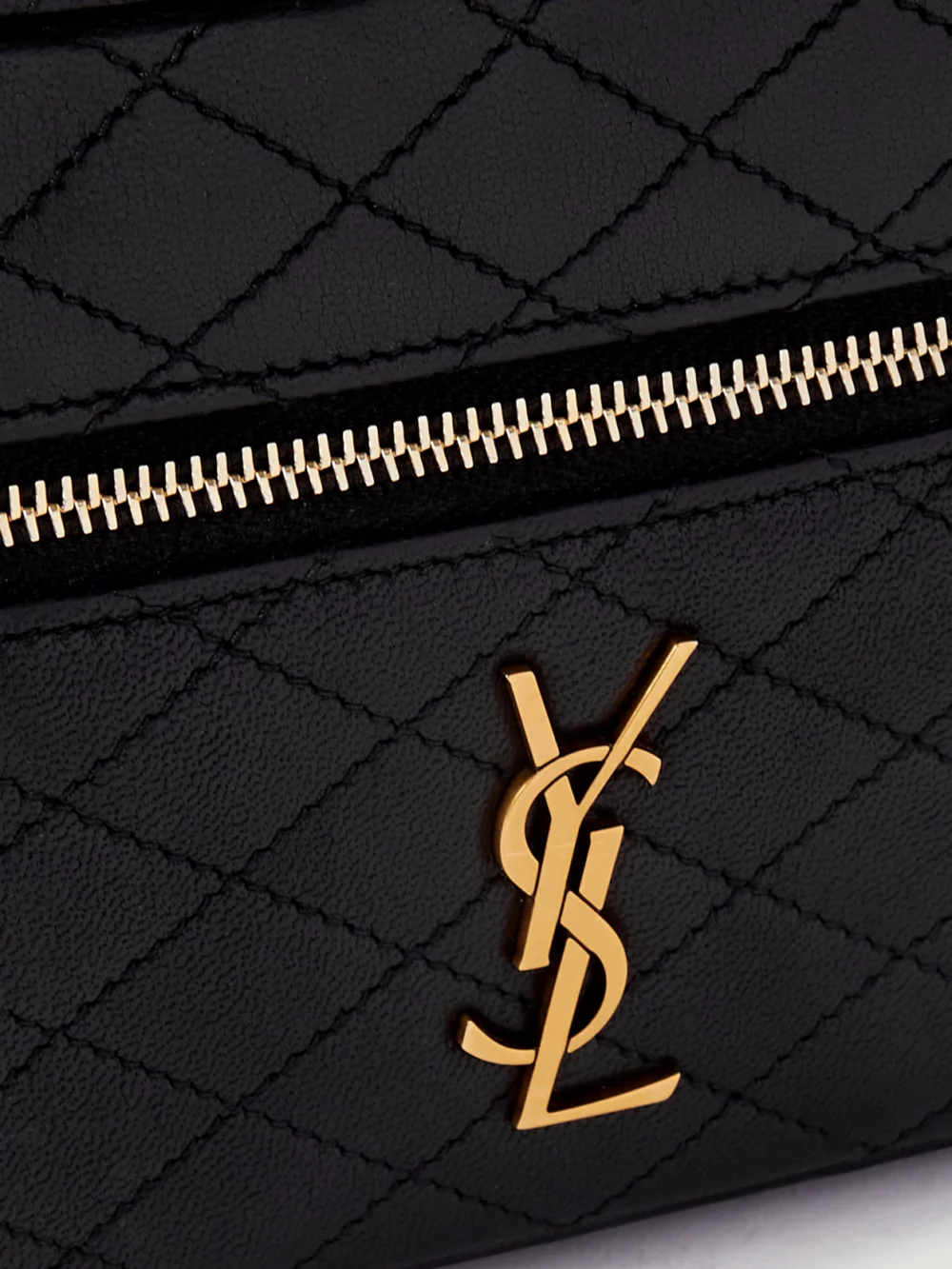 Close-up detail of the Saint Laurent Gaby Vanity Mini Quilted Leather Top-handle Bag