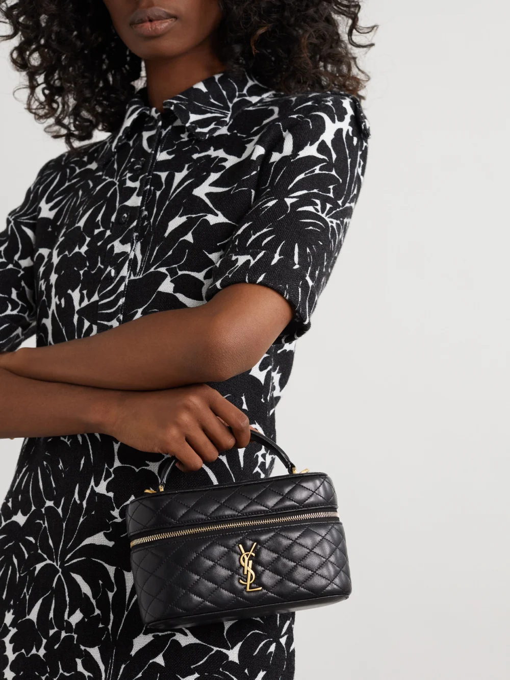 Saint Laurent Gaby Vanity Mini Quilted Leather Top-handle Bag, styled view