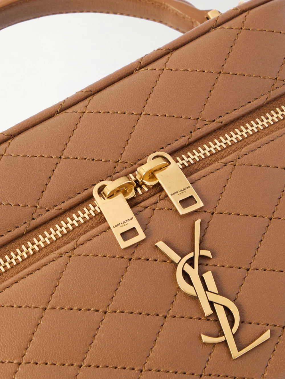 Close-up detail of the Saint Laurent Gaby Vanity Mini Quilted Leather Top-handle Bag