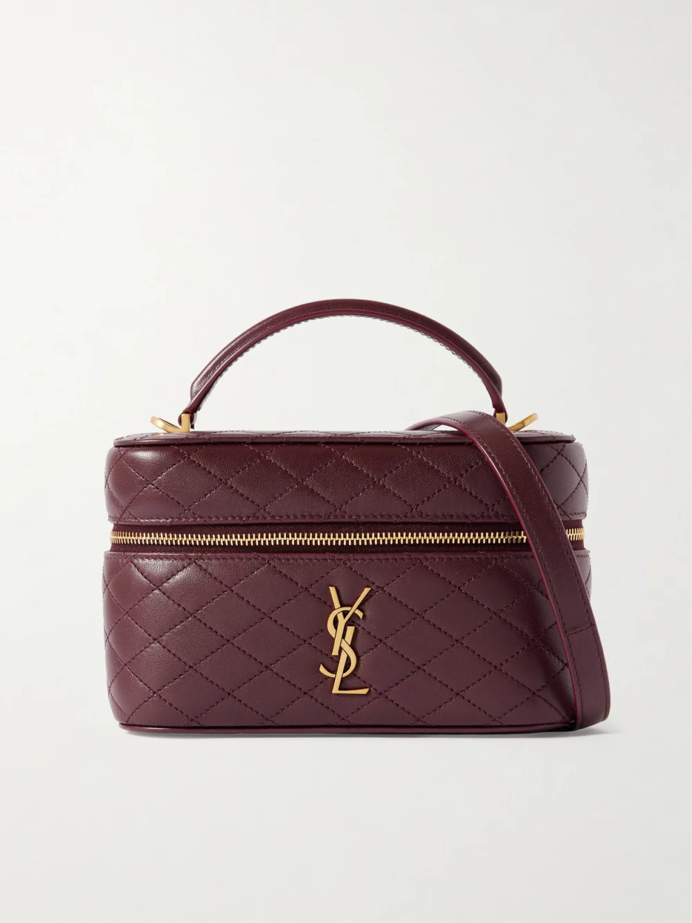 Saint Laurent Gaby Vanity Mini Quilted Leather Top-handle Bag in burgundy