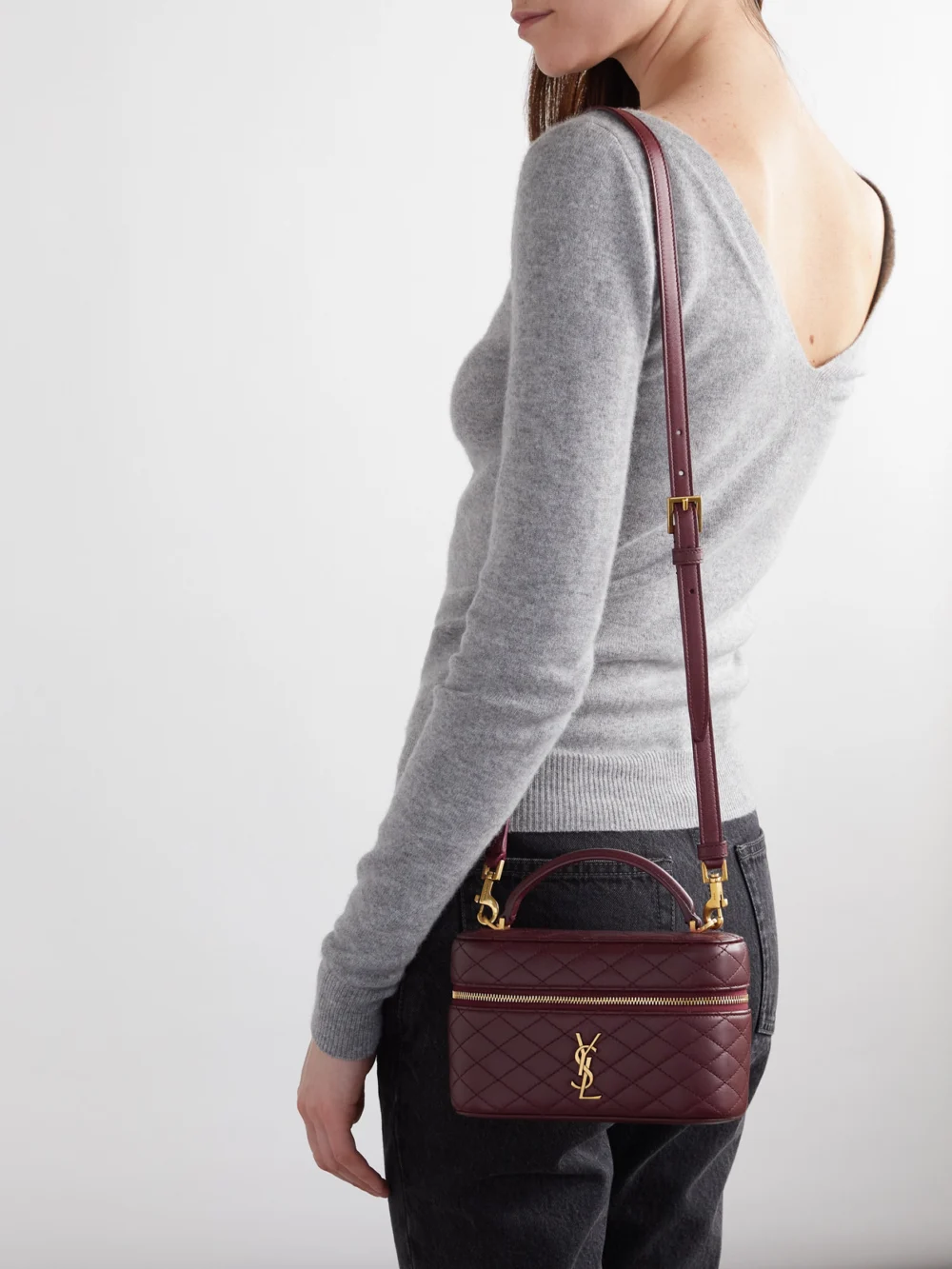 Saint Laurent Gaby Vanity Mini Quilted Leather Top-handle Bag, styled view
