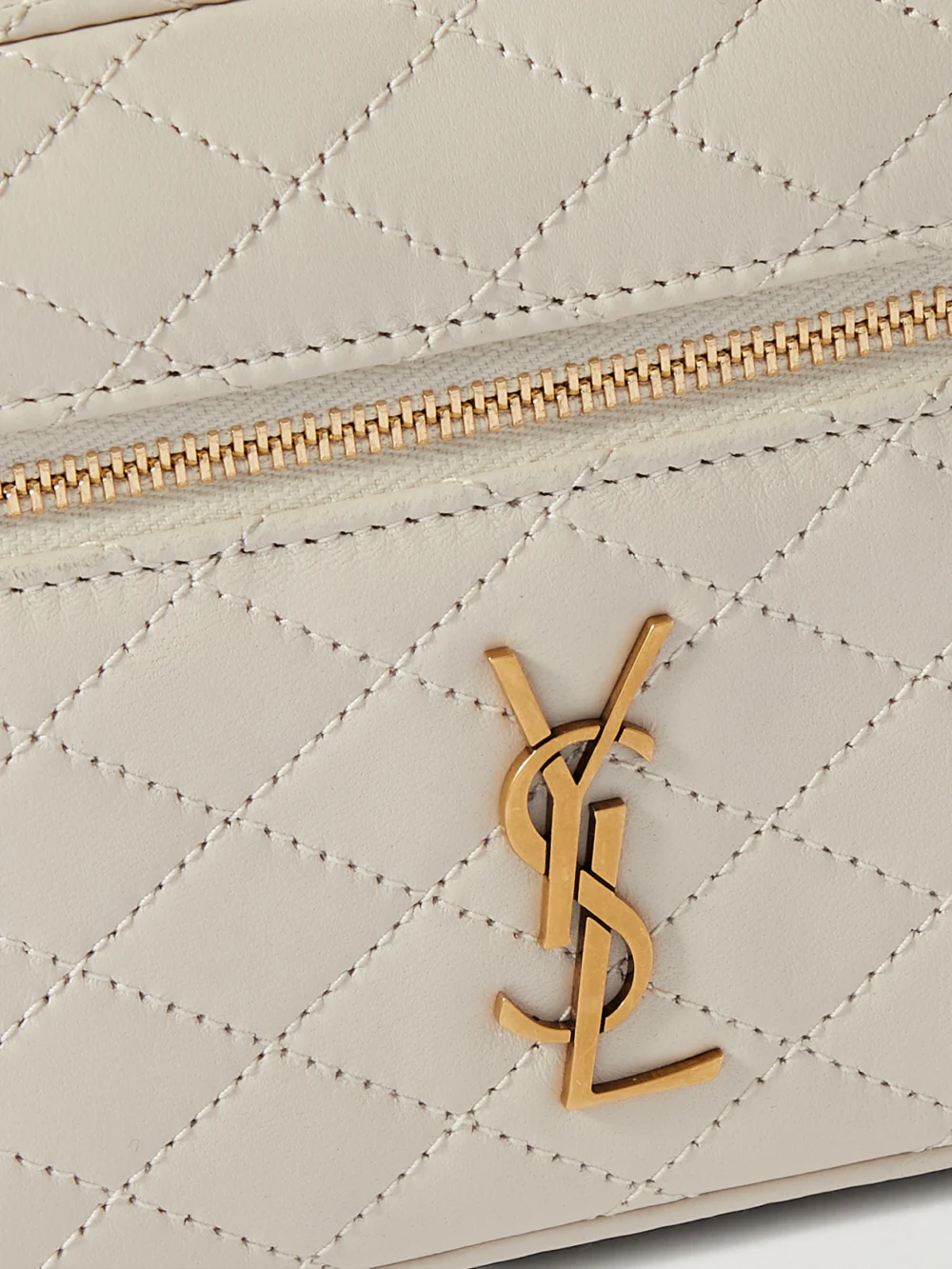Close-up detail of the Saint Laurent Gaby Vanity Mini Quilted Leather Top-handle Bag