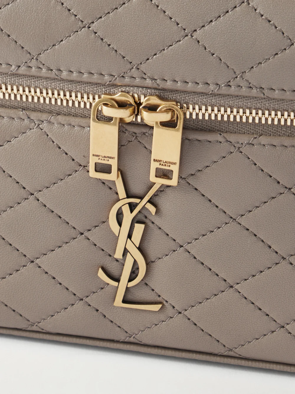 Close-up detail of the Saint Laurent Gaby Vanity Mini Quilted Leather Top-handle Bag