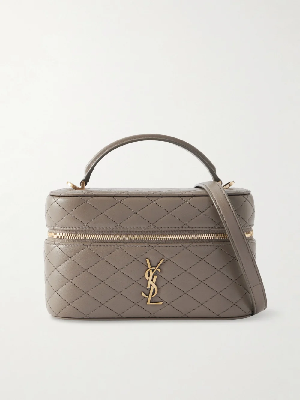 Saint Laurent Gaby Vanity Mini Quilted Leather Top-handle Bag in taupe