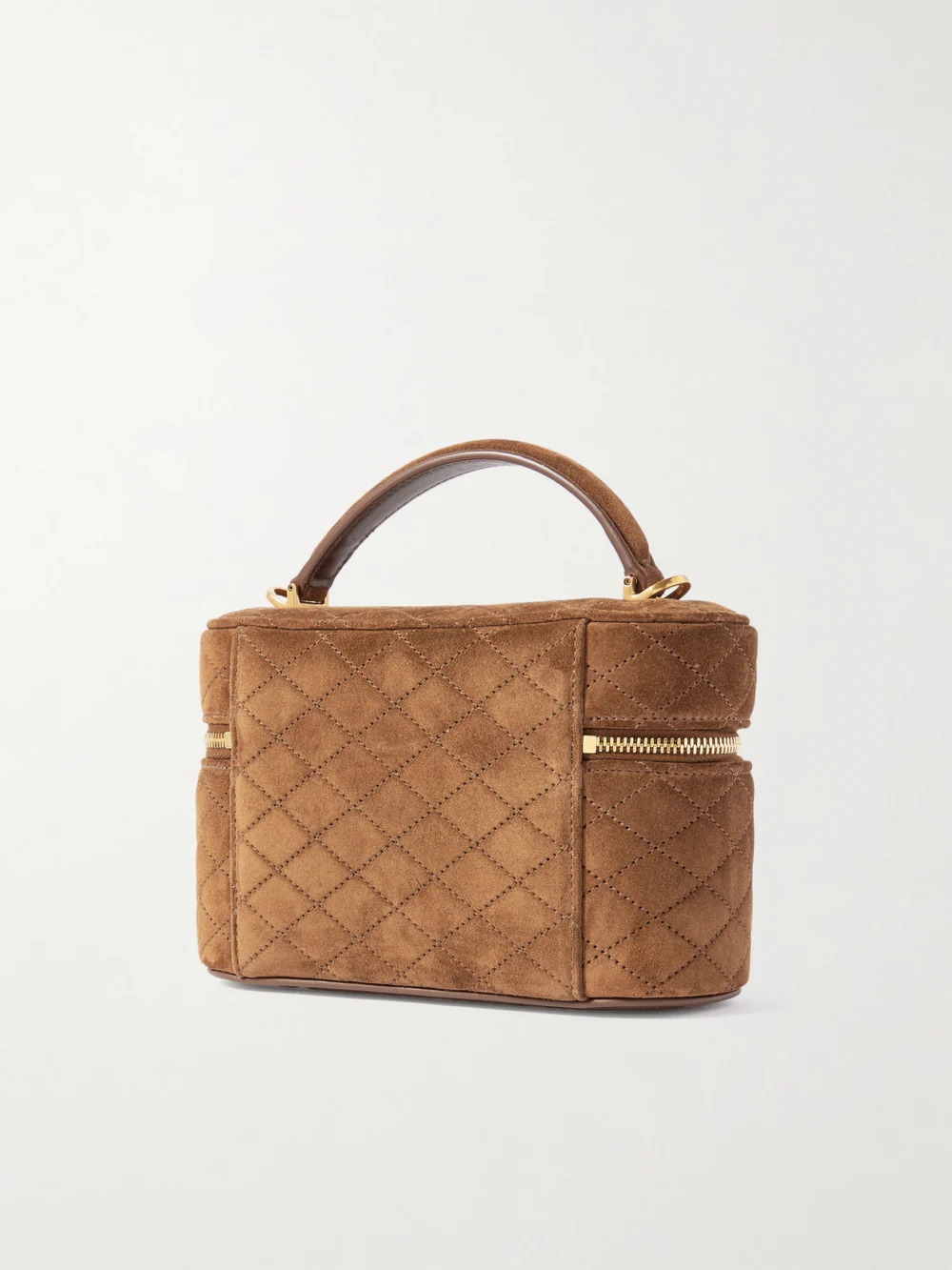 Back view of the Saint Laurent Gaby Vanity Mini Quilted Suede Shoulder Bag