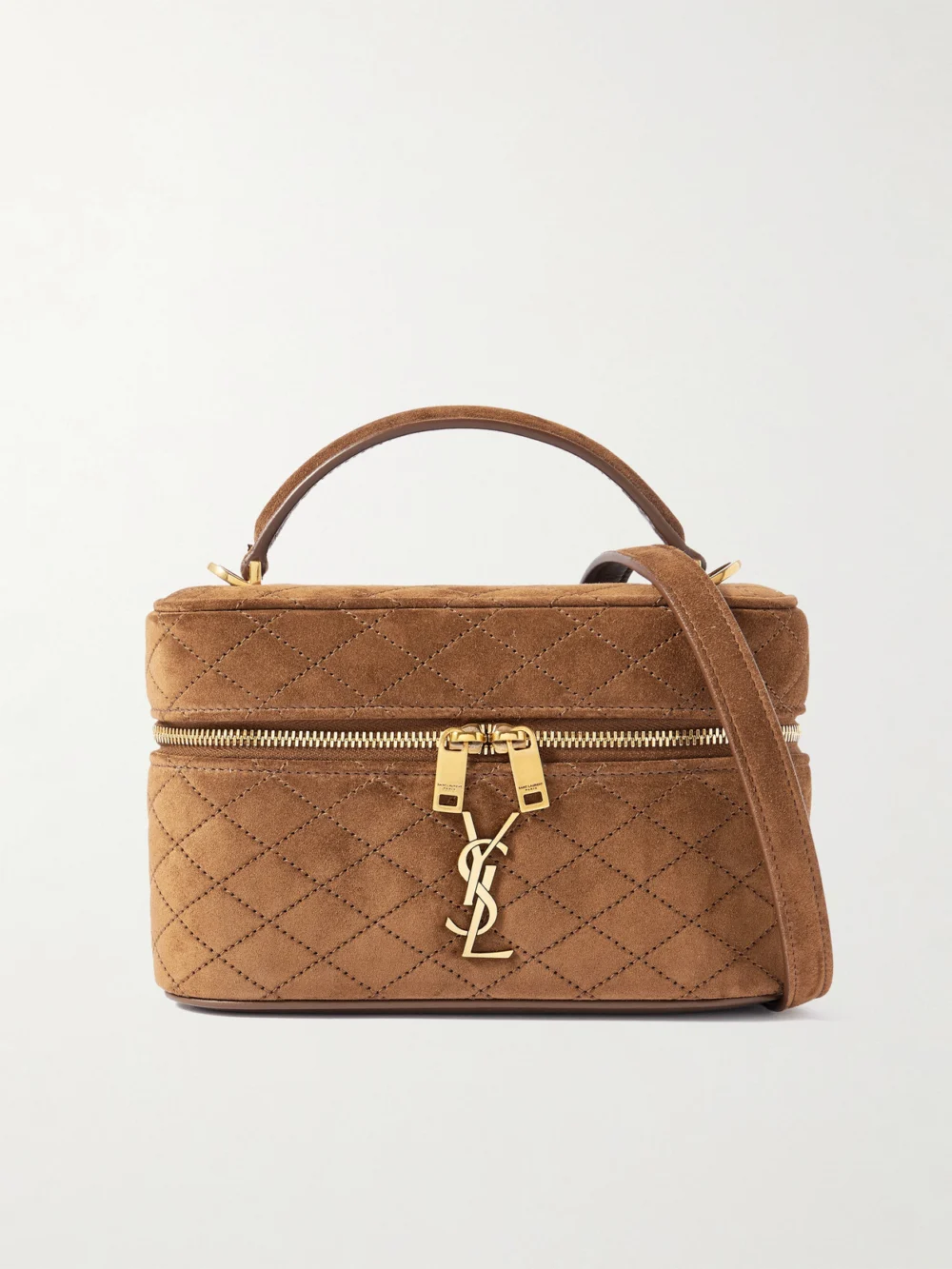 Saint Laurent Gaby Vanity Mini Quilted Suede Shoulder Bag in chocolate