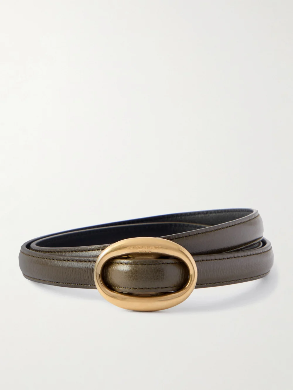 Saint Laurent Glossed-leather Belt in army green