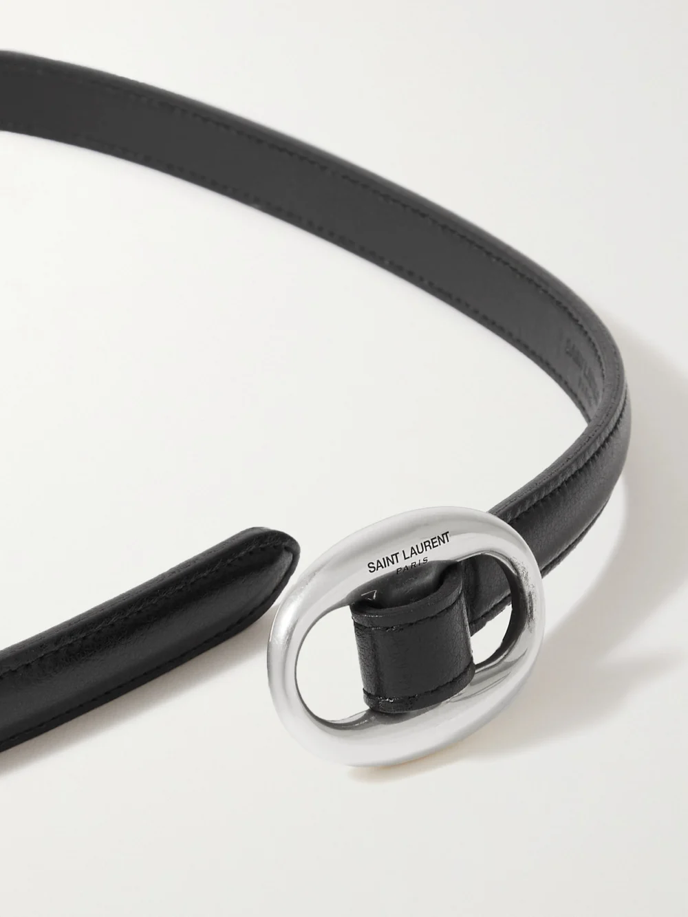 Close-up detail of the Saint Laurent Glossed-leather Belt