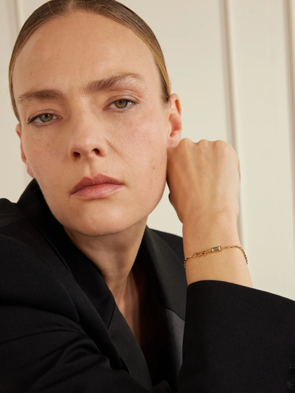 Saint Laurent Gold-tone and Crystal Bracelet, styled view