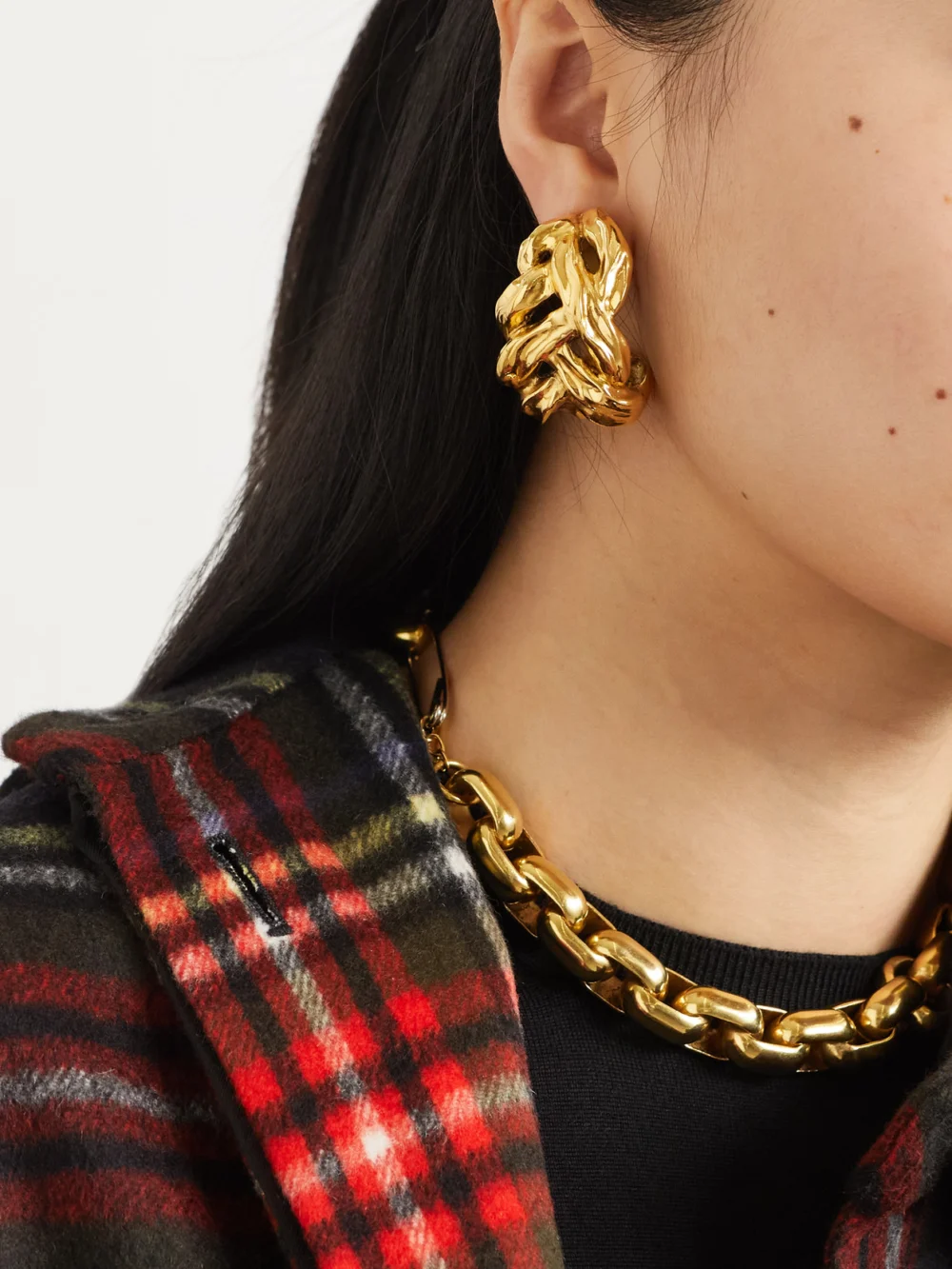 Saint Laurent Gold-tone Clip Earrings, styled view