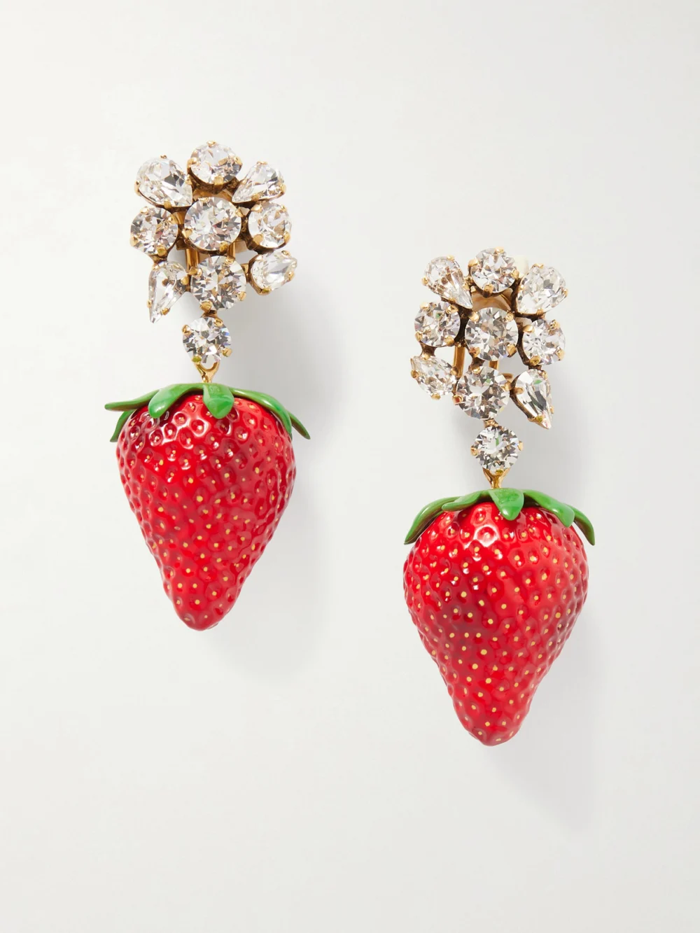 Saint Laurent Gold-tone, Crystal and Resin Clip Earrings in red