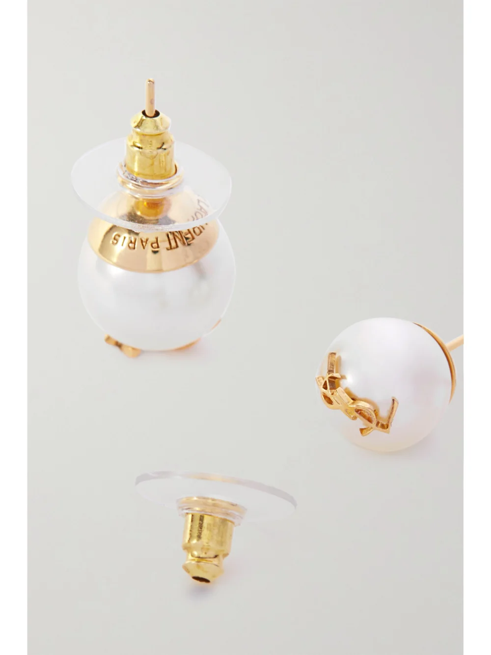 Back view of the Saint Laurent Gold-tone Faux Pearl Earrings