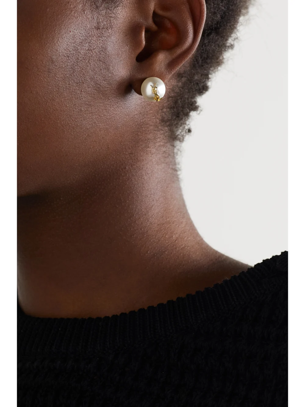 Saint Laurent Gold-tone Faux Pearl Earrings, styled view