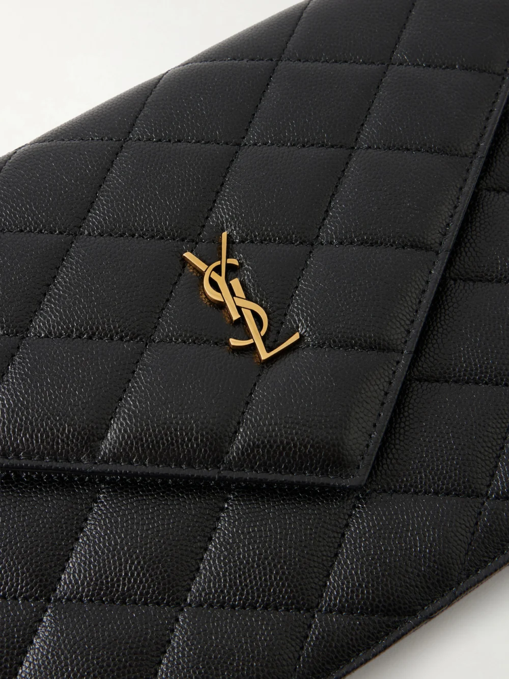 Close-up detail of the Saint Laurent Grain De Sable Leather Clutch