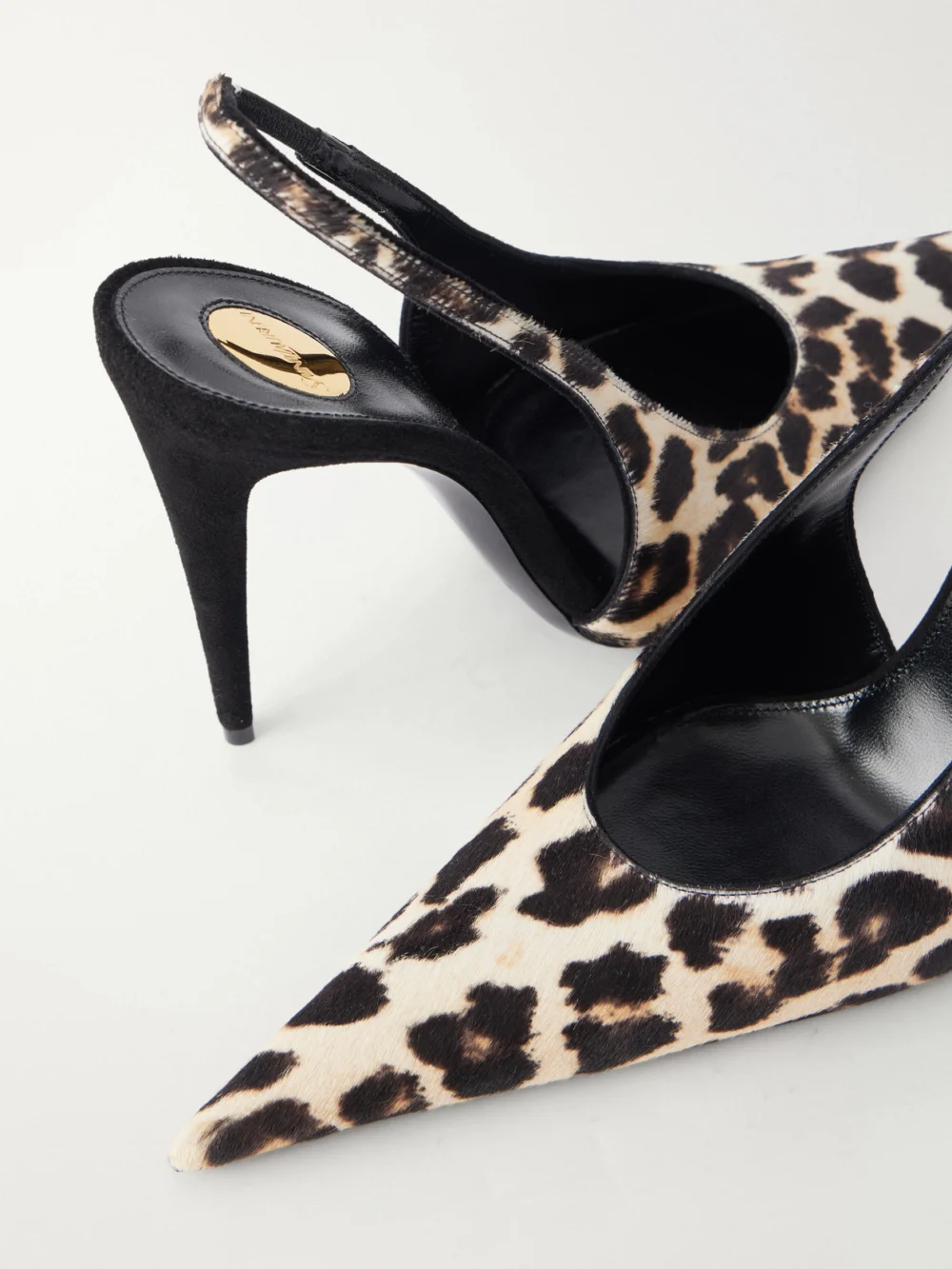 Close-up detail of the Saint Laurent Guermantes 110 Pony Hair Slingback Pumps