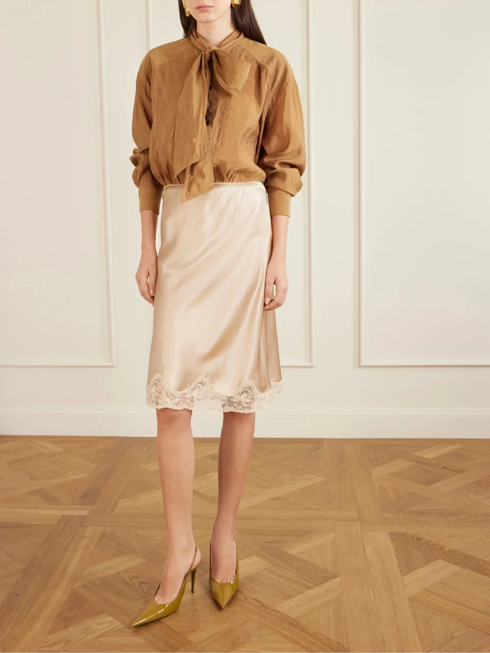 Saint Laurent Guermantes 95 Patent-leather Slingback Pumps, styled view