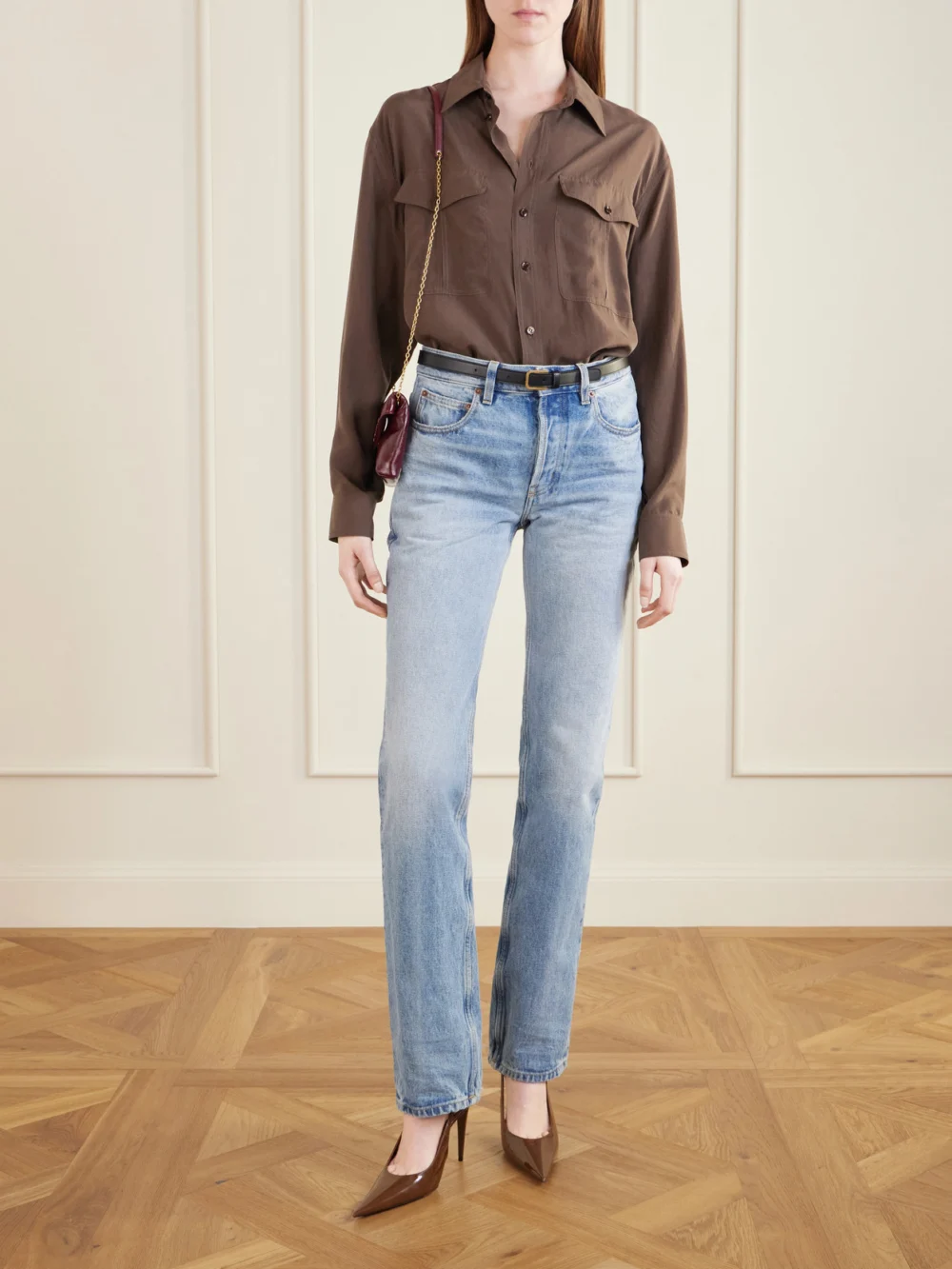 Saint Laurent Guermantes Leather Slingback Pumps, styled view