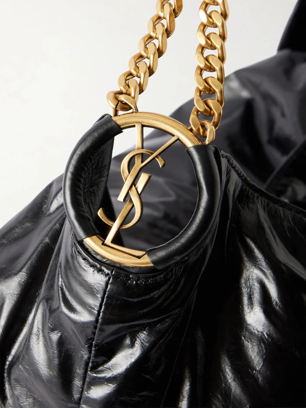 Close-up detail of the Saint Laurent Hortense Leather Shoulder Bag