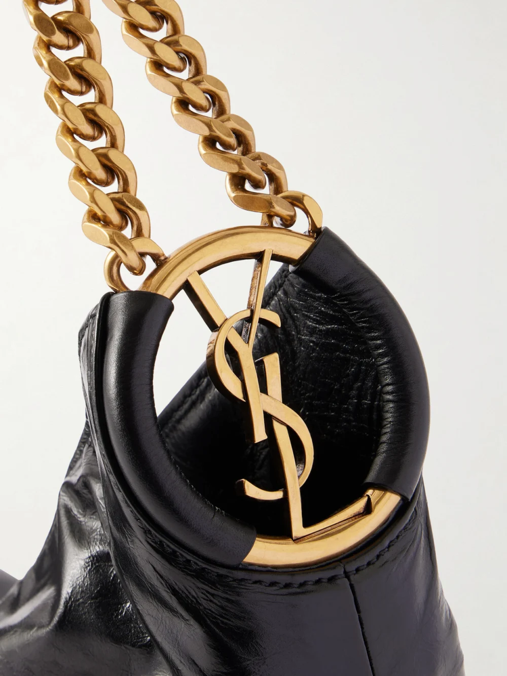 Close-up detail of the Saint Laurent Hortense Leather Shoulder Bag