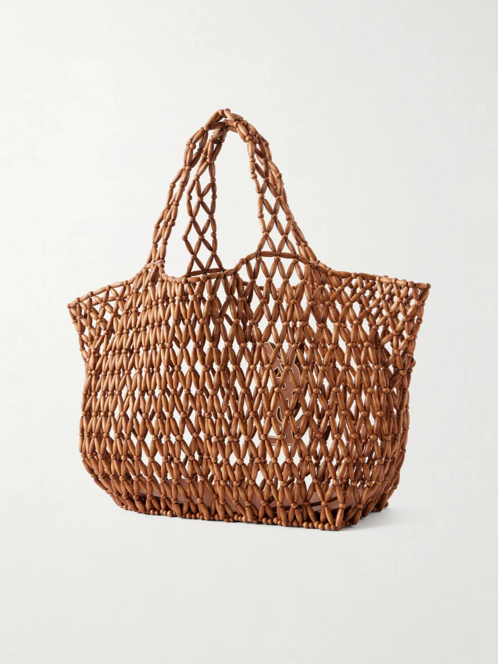 Back view of the Saint Laurent Icare Beaded Wood Tote