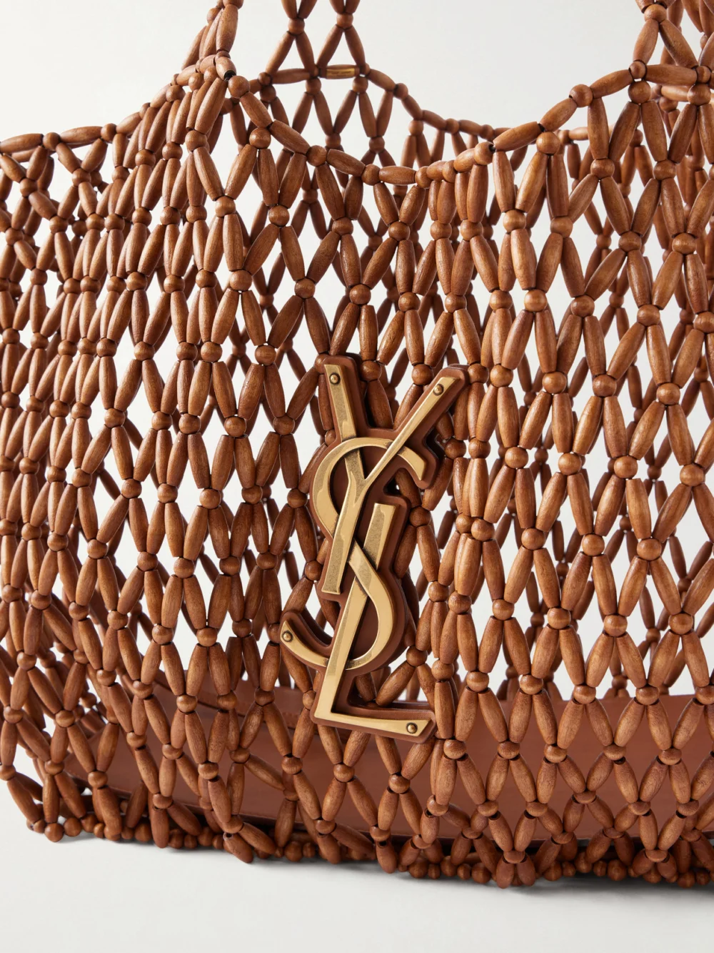 Close-up detail of the Saint Laurent Icare Beaded Wood Tote