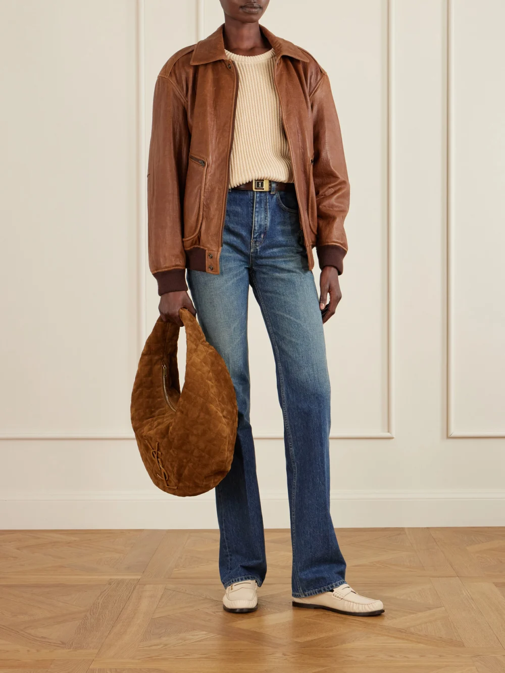 Saint Laurent Icare Matelassé Suede Shoulder Bag, styled view