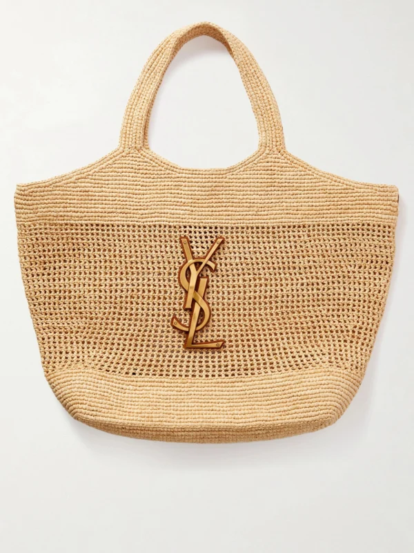 Saint Laurent Icare Maxi Leather-trimmed Raffia Tote