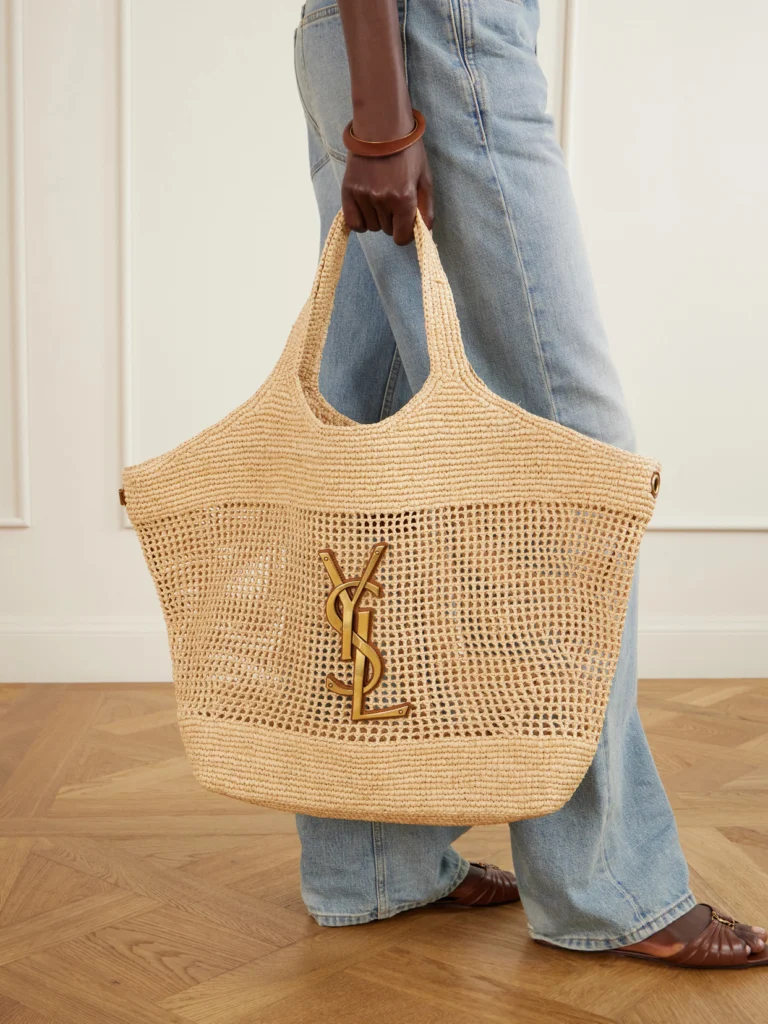 Saint Laurent Icare Maxi Leather-trimmed Raffia Tote