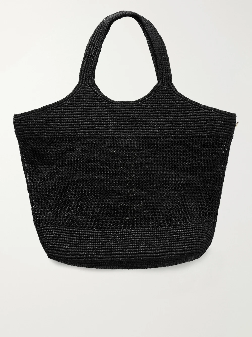 Back view of the Saint Laurent Icare Maxi Leather-trimmed Raffia Tote