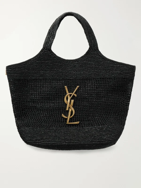 Saint Laurent Icare Maxi Leather-trimmed Raffia Tote
