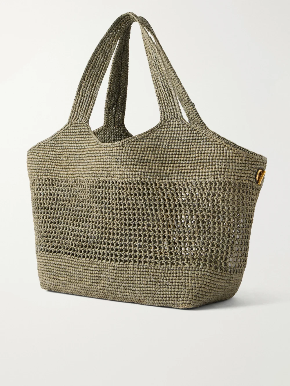 Back view of the Saint Laurent Icare Maxi Leather-trimmed Raffia Tote