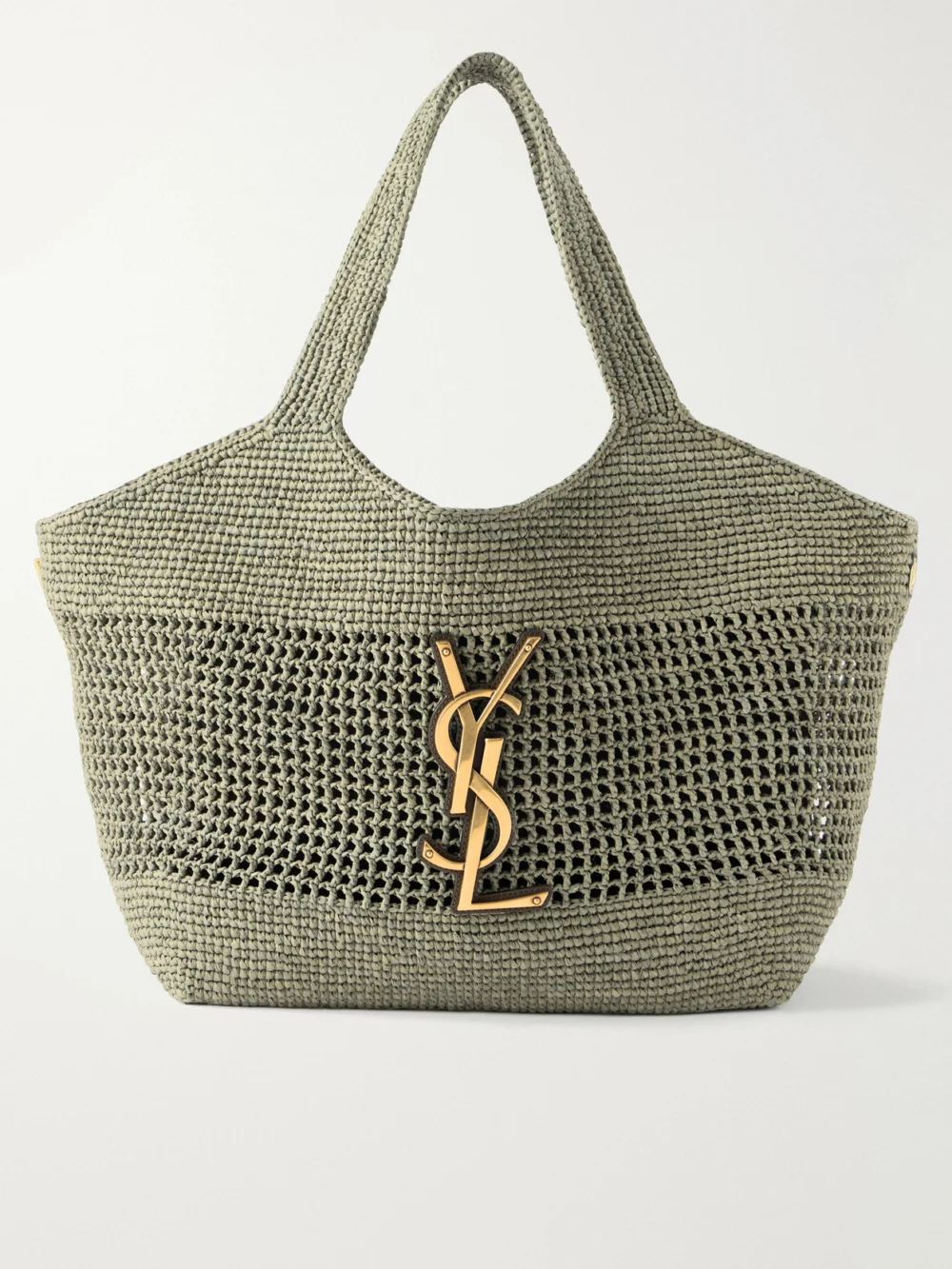 Saint Laurent Icare Maxi Leather-trimmed Raffia Tote in green