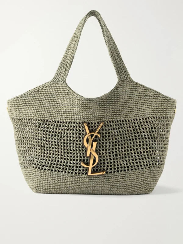 Saint Laurent Icare Maxi Leather-trimmed Raffia Tote