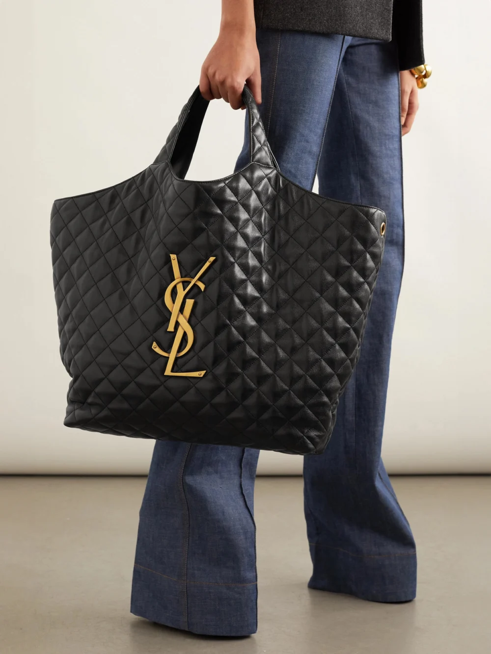 Saint Laurent Icare Maxi Matelassé Leather Tote, styled view