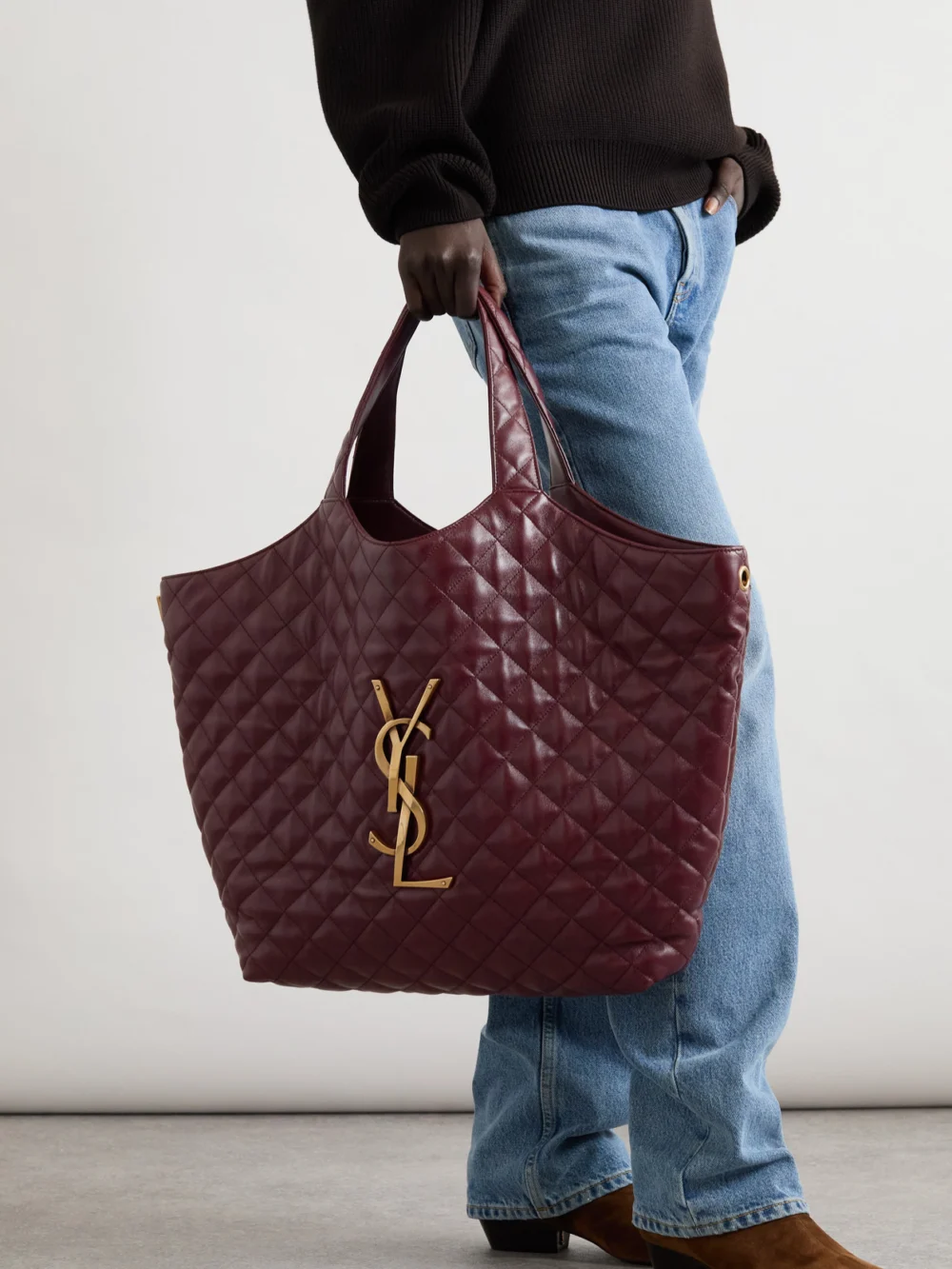 Saint Laurent Icare Maxi Matelassé Leather Tote, styled view