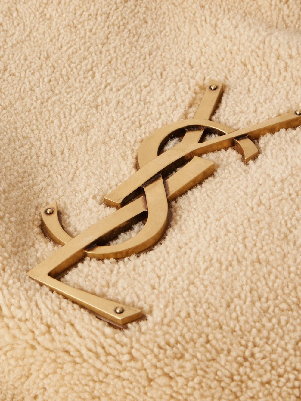 Close-up detail of the Saint Laurent Icare Maxi Shearling Tote
