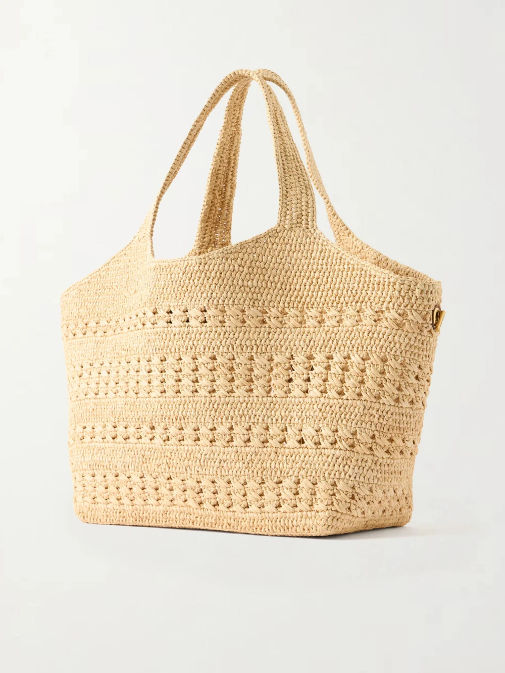 Back view of the Saint Laurent Icare Medium Logo-appliquéd Raffia Tote